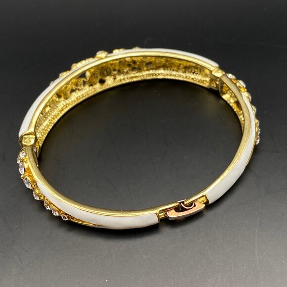 Vintage ERWIN PEARL Bracelet 10K GP White Enamel Crystal Linked Panels RARE - Picture 4 of 10